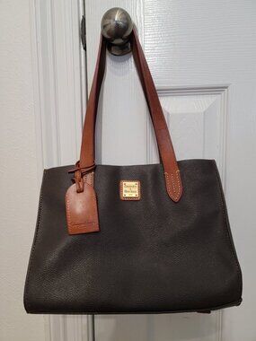 Dooney & Bourke Brown Pebbled Tote with Red Leather Interior